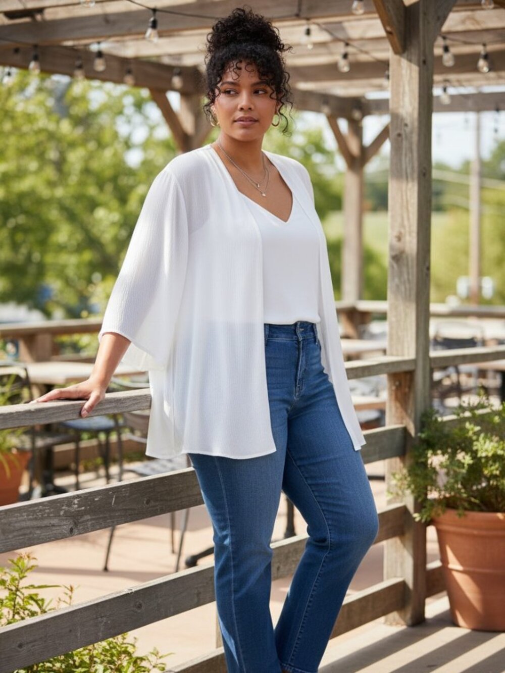 Torrid Gauze Crochet Inset Kimono White size 1X 14/16
